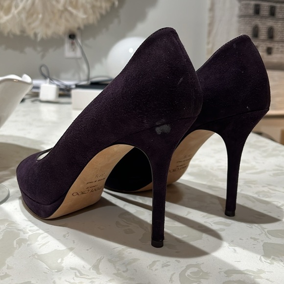 Jimmy Choo | Purple Suede Open Toe Pumps (8.5) - Picture 5 of 10